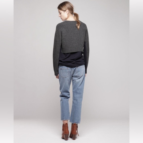 Acne Hurst Knit Long Sleeve Layered Sweater Navy & Gray Size M Merino Wool - Picture 3 of 10